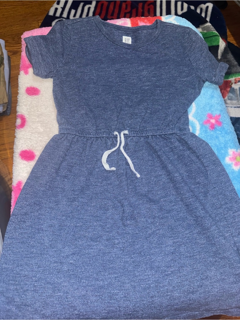GAP Heathered Navy Blue Short Sleeve Drawstring Dress